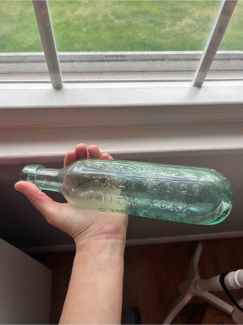 Antique vintage signed caswell New York ginger ale torpedo glass bottle